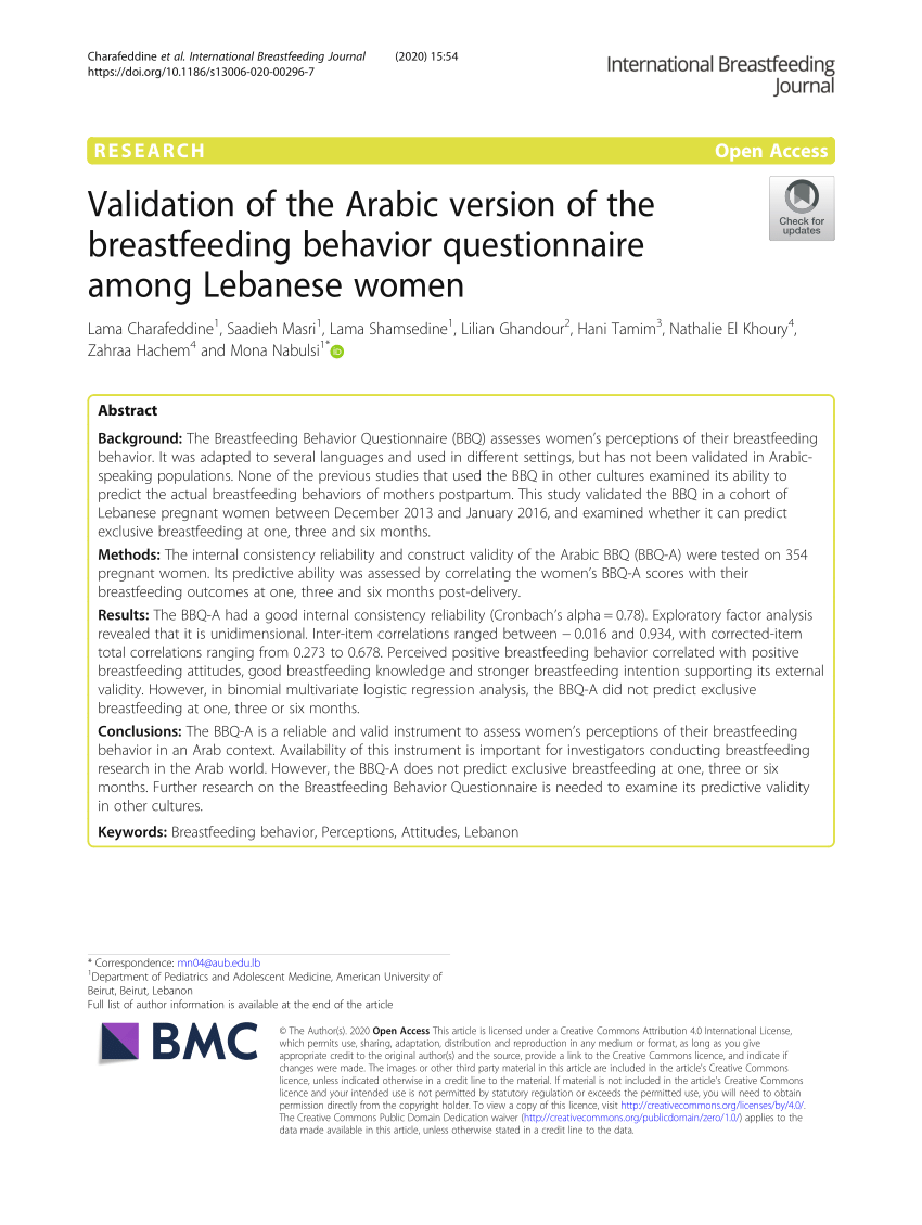 (PDF) Validation of the Arabic version of the breastfeeding behavior