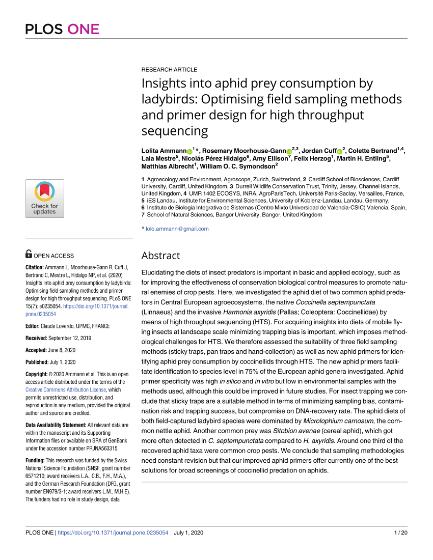 Pdf Insights Into Aphid Prey Consumption By Ladybirds Optimising Field Sampling Methods And Primer Design For High Throughput Sequencing
