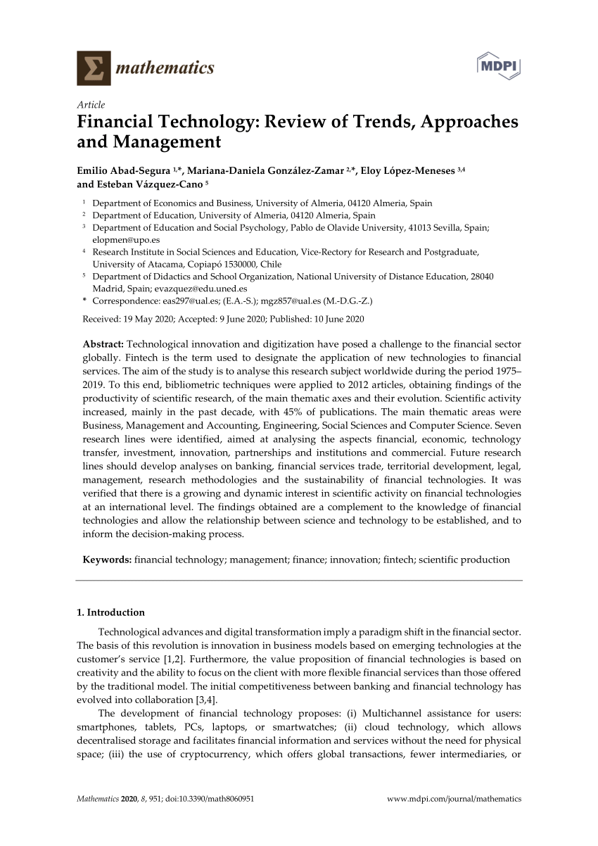 Pdf Financial Technology Review Of Trends Approaches And Management