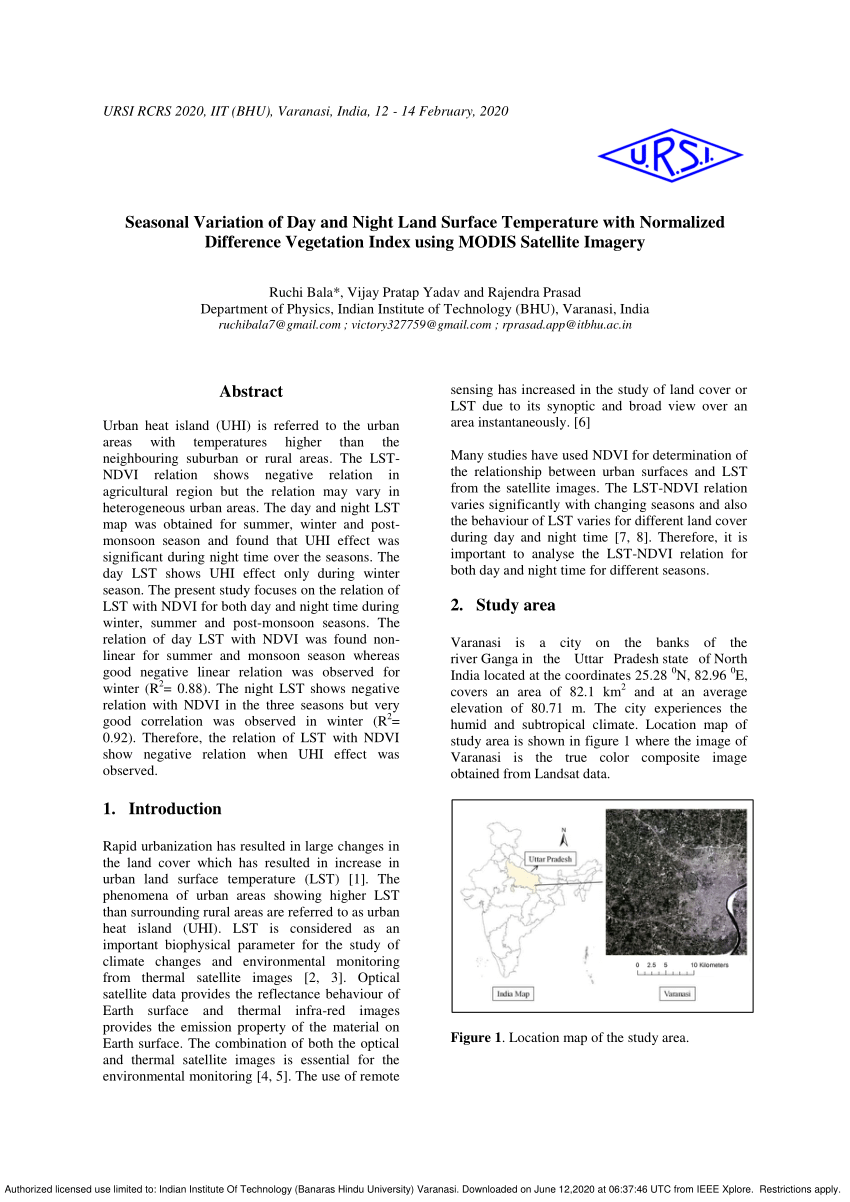Pdf Seasonal Variation Of Day And Night Land Surface Temperature With Normalized Difference Vegetation Index Using Modis Satellite Imagery