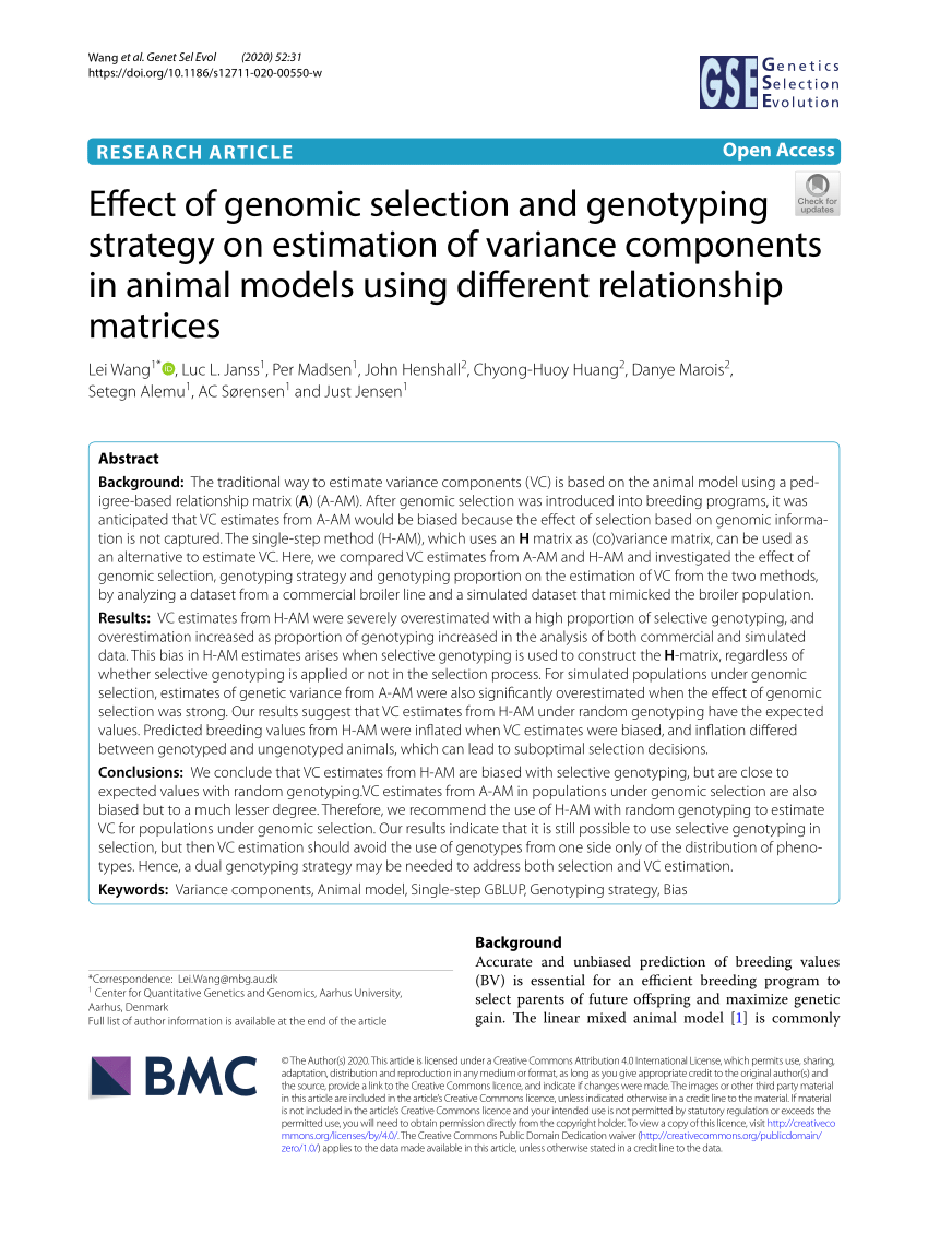 Undvigende Den fremmede energi PDF) Effect of genomic selection and genotyping strategy on estimation of  variance components in animal models using different relationship matrices