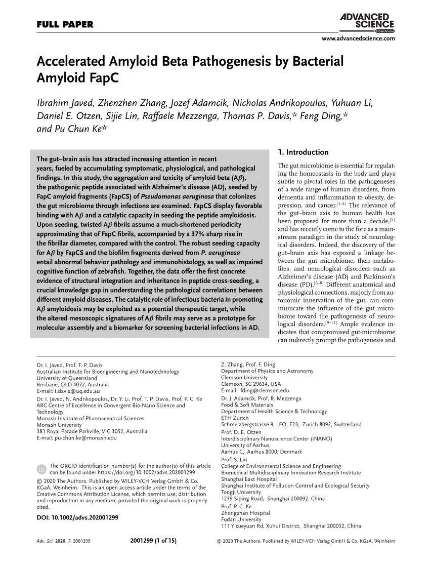 Pdf Accelerated Amyloid Beta Pathogenesis By Bacterial Amyloid Fapc