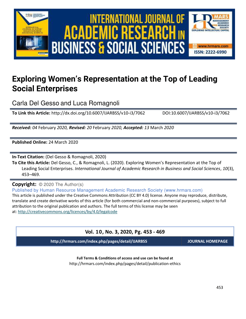 Pdf Exploring Women S Representation At The Top Of Leading Social Enterprises