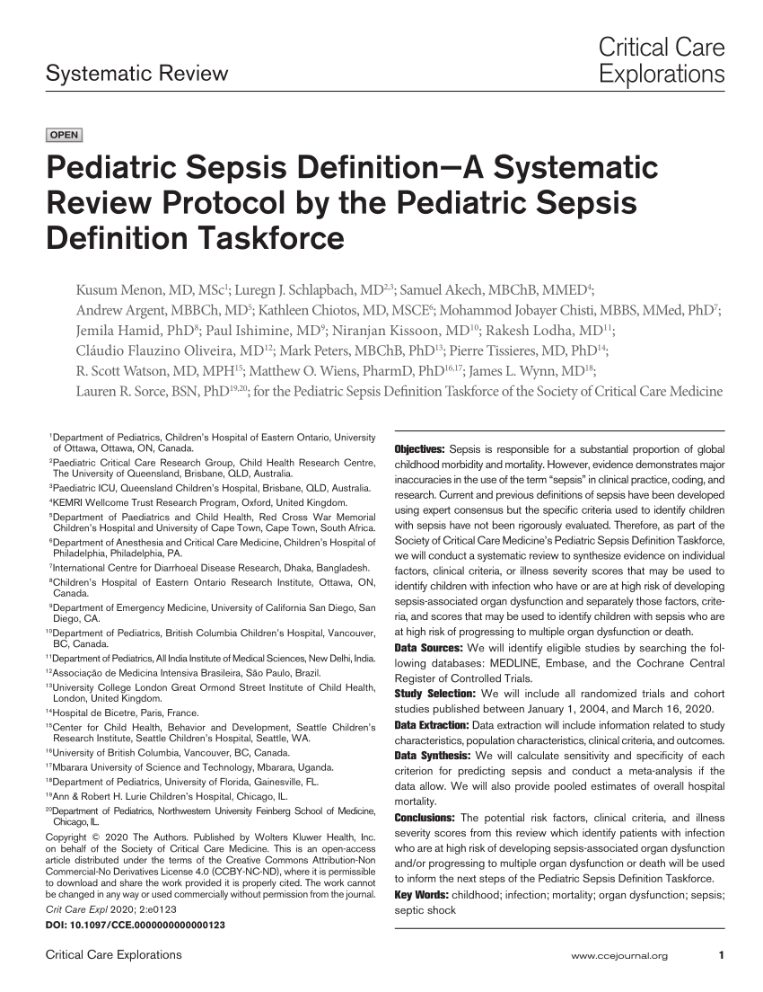 Pdf Pediatric Sepsis Definition—a Systematic Review Protocol By The Pediatric Sepsis
