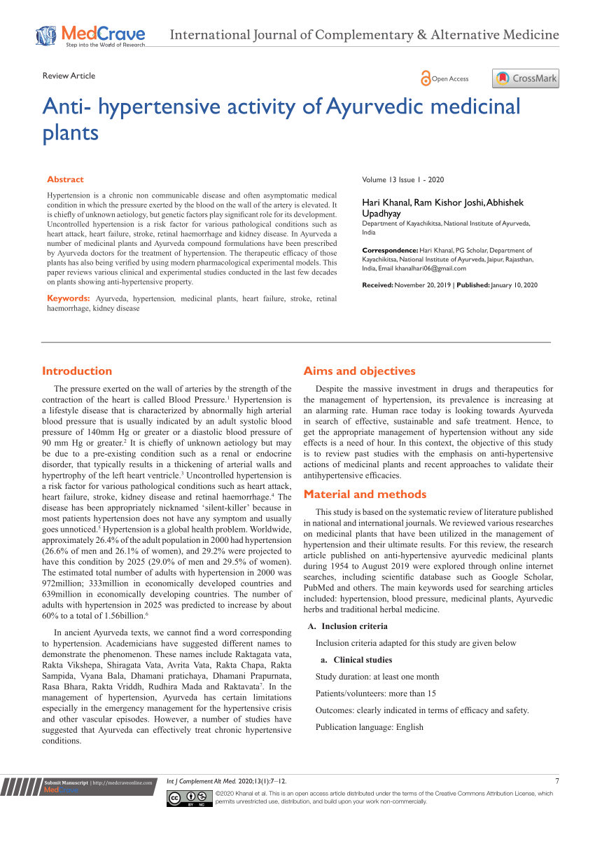 (PDF) Anti hypertensive activity of Ayurvedic medicinal plants