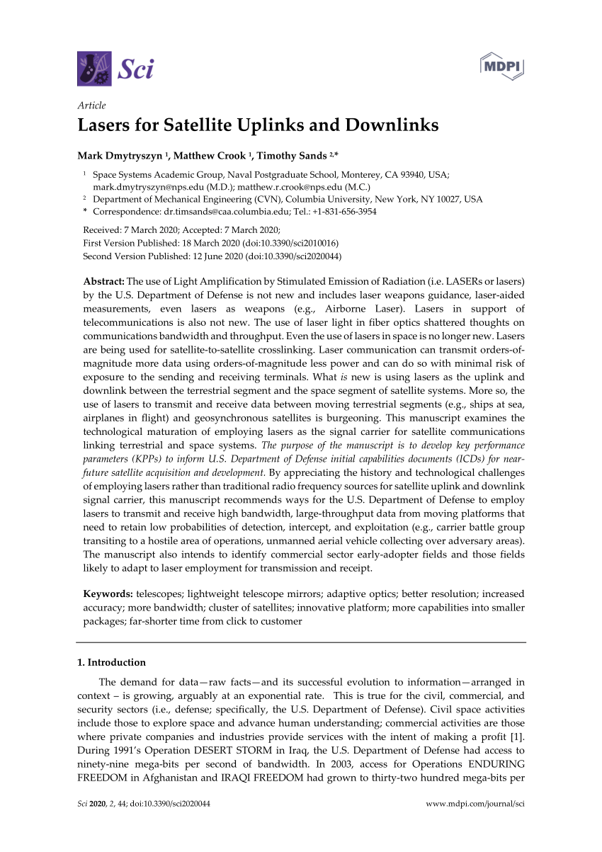 Pdf Lasers For Satellite Uplinks And Downlinks