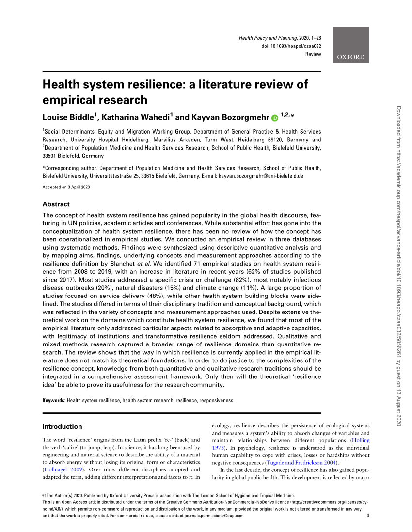 health system resilience a literature review of empirical research
