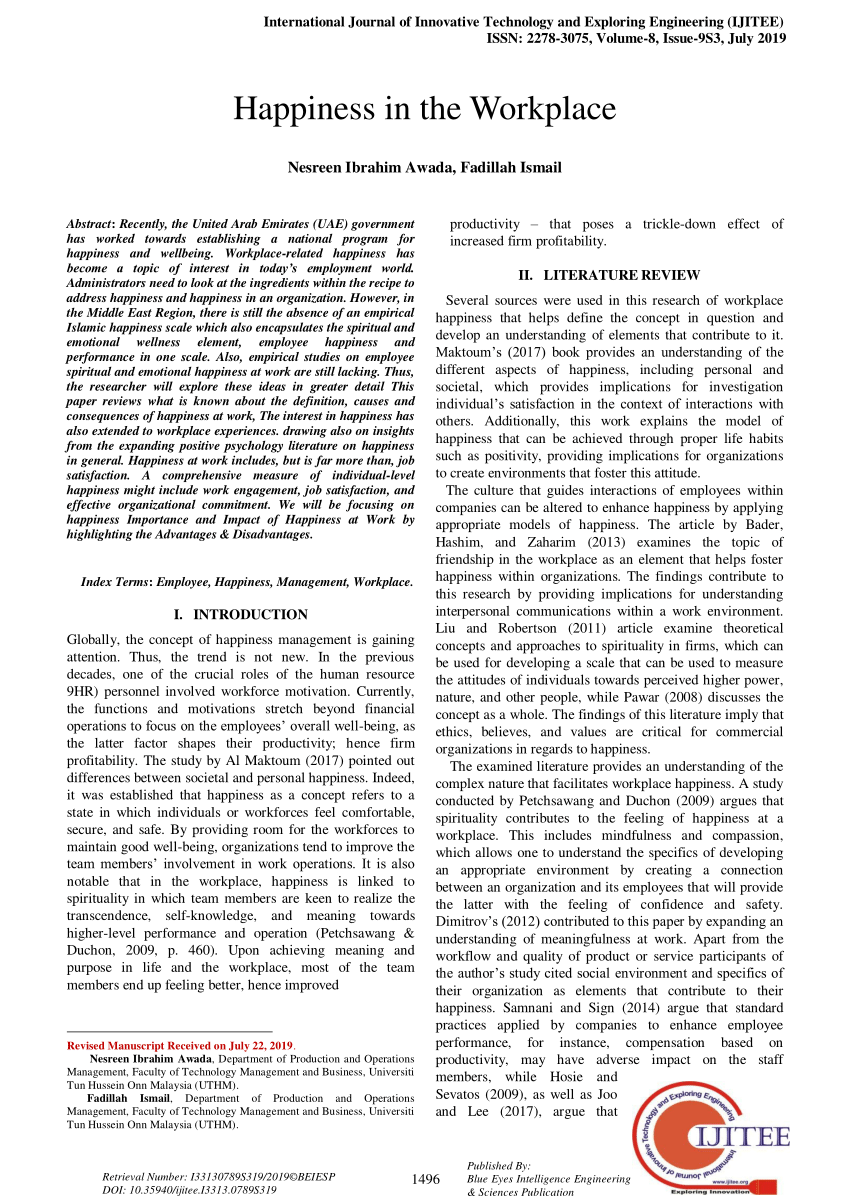 research paper on happiness at workplace