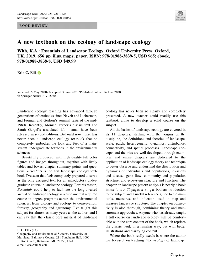 (PDF) A new textbook on the ecology of landscape ecology