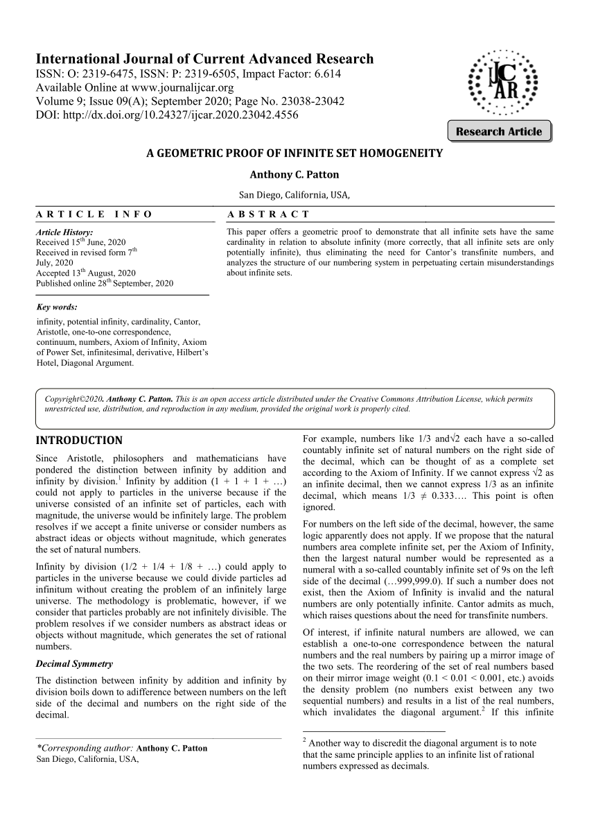 PDF) A Geometric Proof of Infinite Set Homogeneity