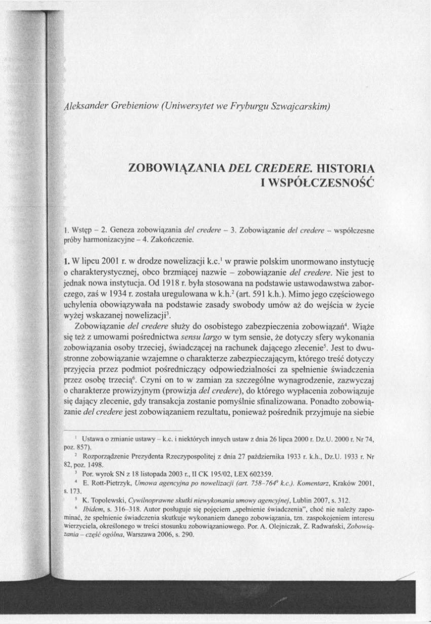 (PDF) Zobowiązanie del credere. Historia i wpółczesność ['Del Credere