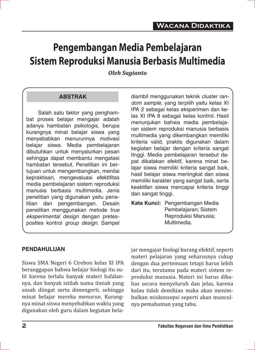 Pdf Pengembangan Media Pembelajaran Sistem Reproduksi Manusia Berbasis Multimedia 4946