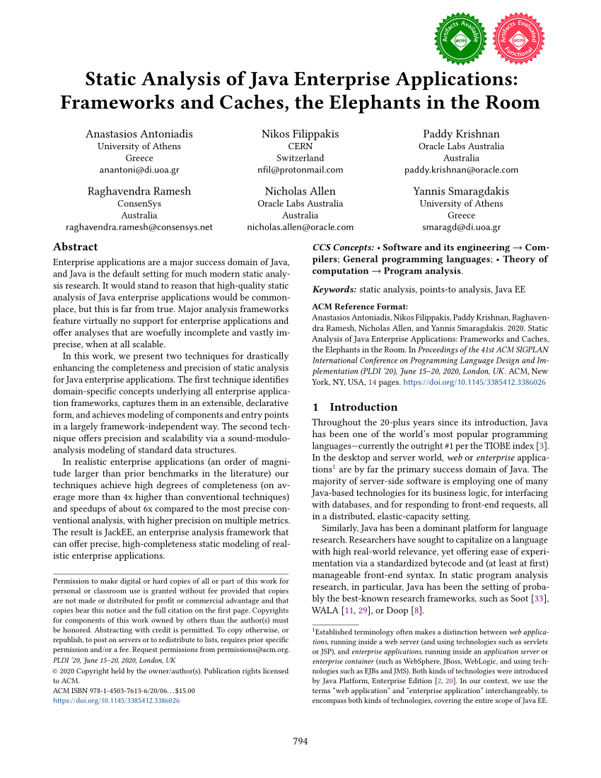 Pdf Static Analysis Of Java Enterprise Applications Frameworks And Caches The Elephants In The Room
