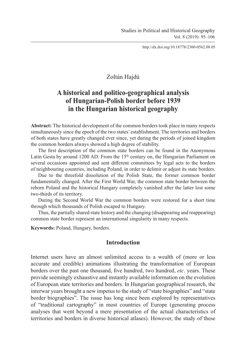 (PDF) A historical and politico-geographical analysis of Hungarian-Polish border before 1939 in 