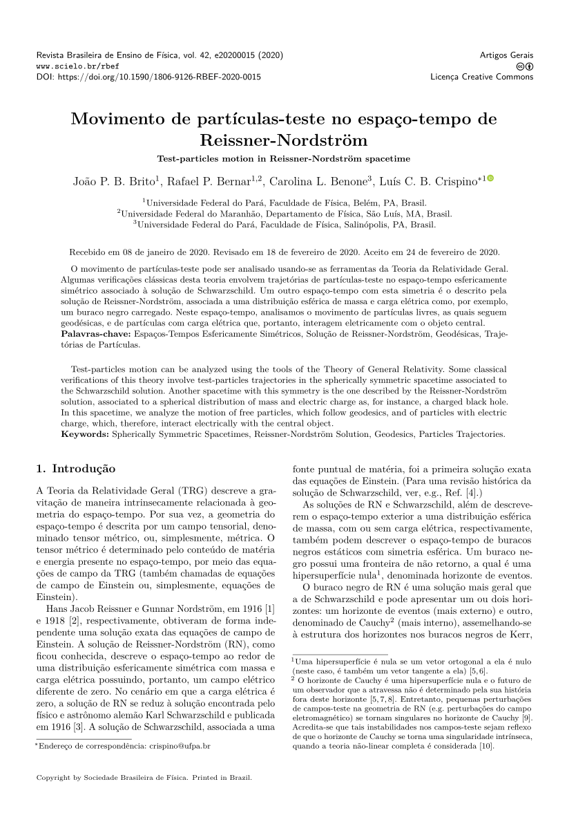 PDF) Movimento de partículas-teste no espaço-tempo de Reissner