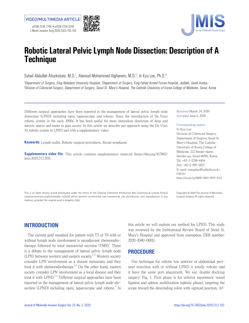 Pdf Robotic Lateral Pelvic Lymph Node Dissection Description Of A Technique 9863