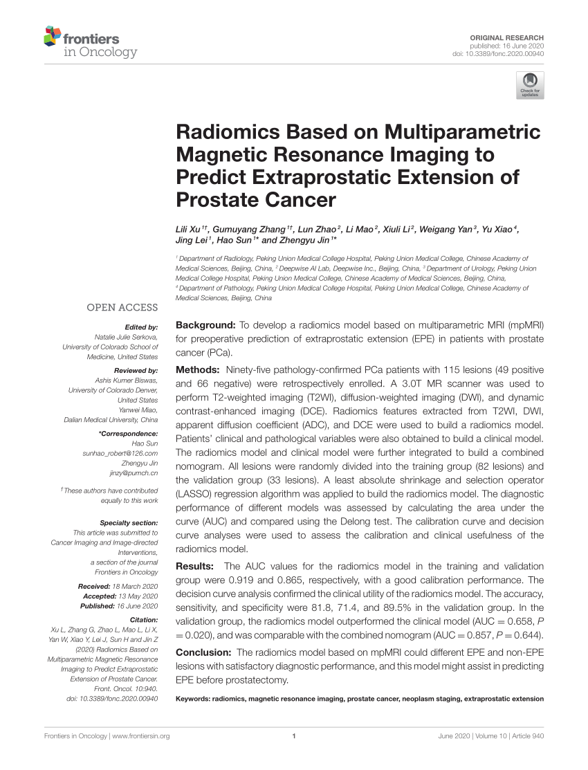 Frontiers  Multiparametric magnetic resonance imaging-derived