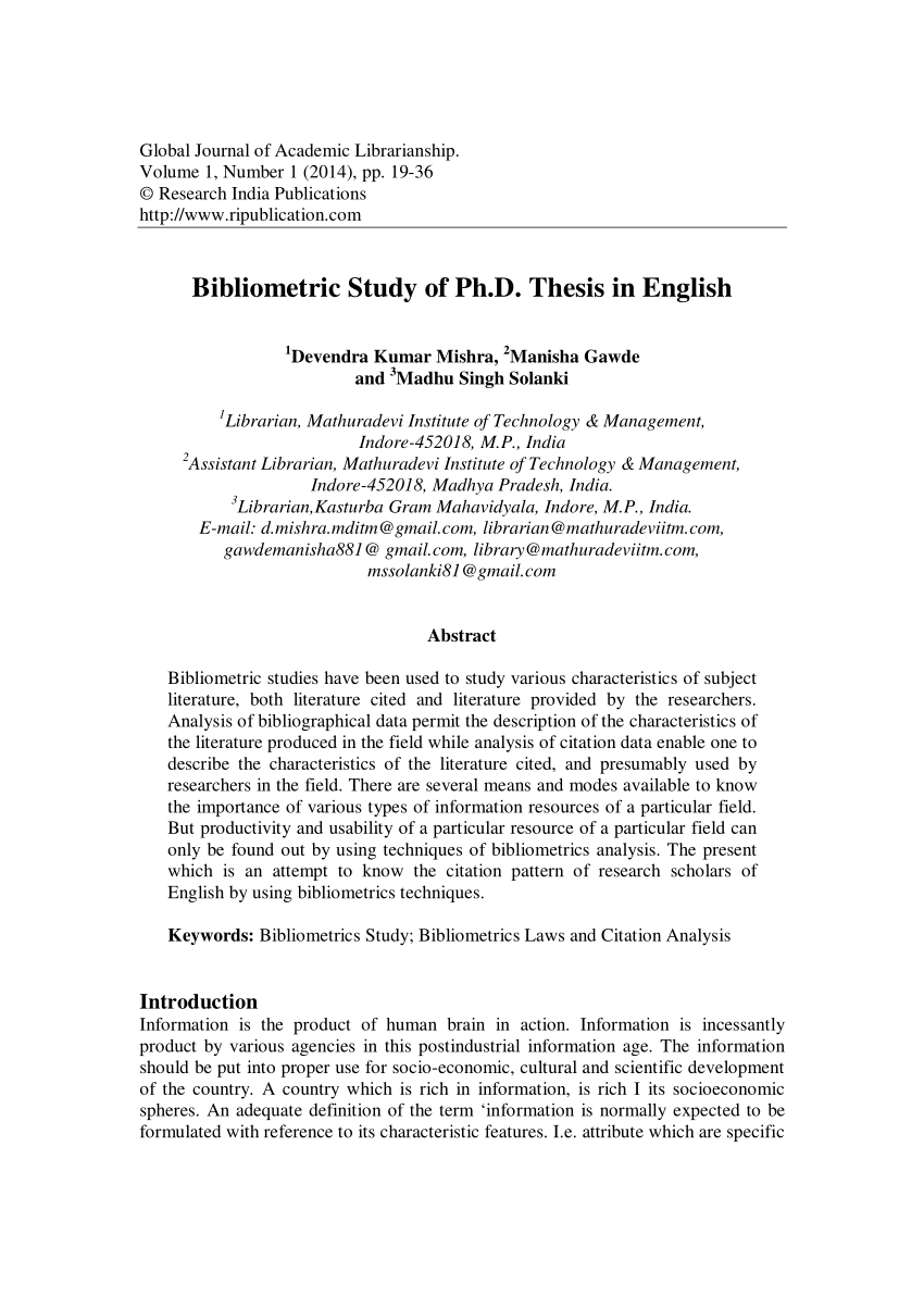 bibliometric analysis of phd thesis