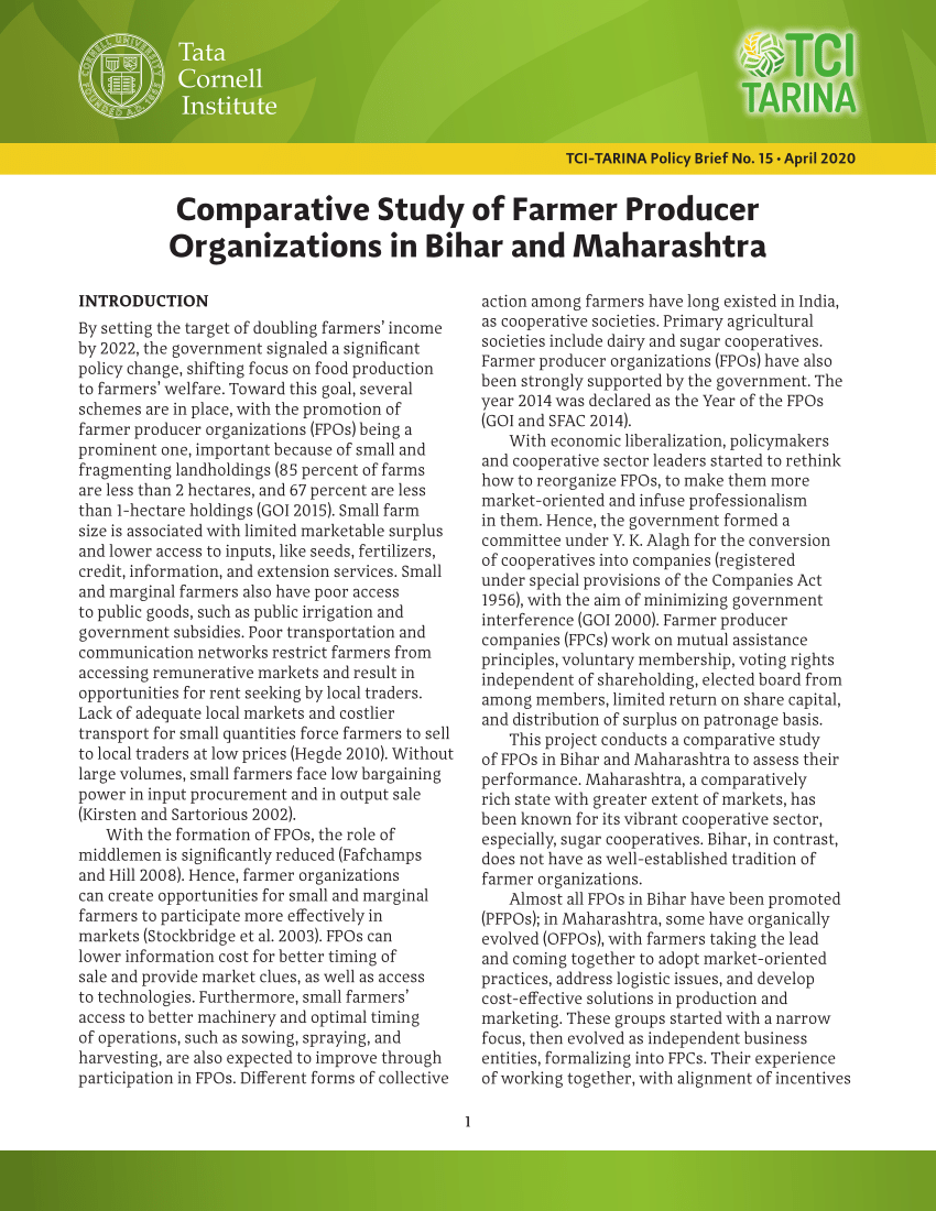 research paper on farmer producer organisation