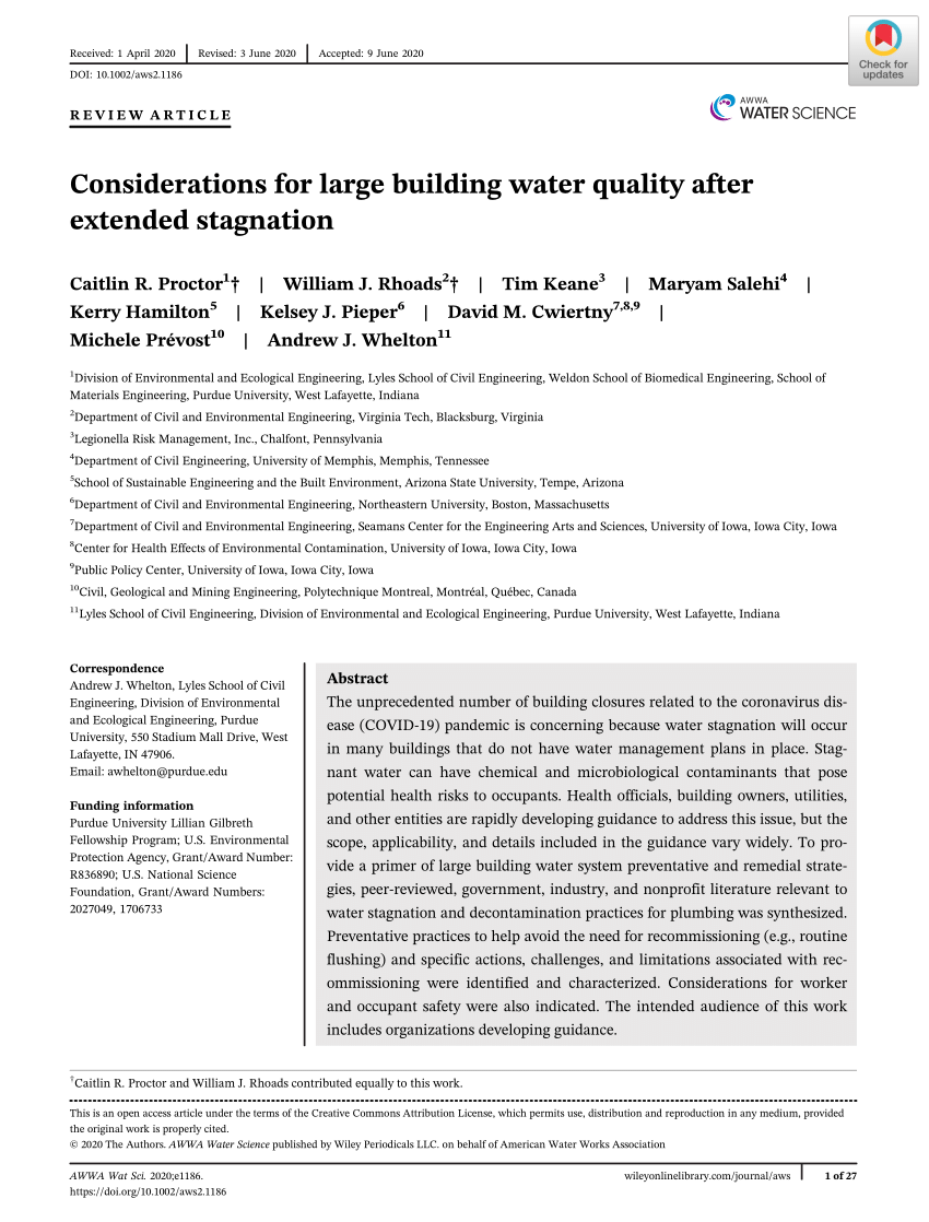 PDF) Considerations for Large Building Water Quality after