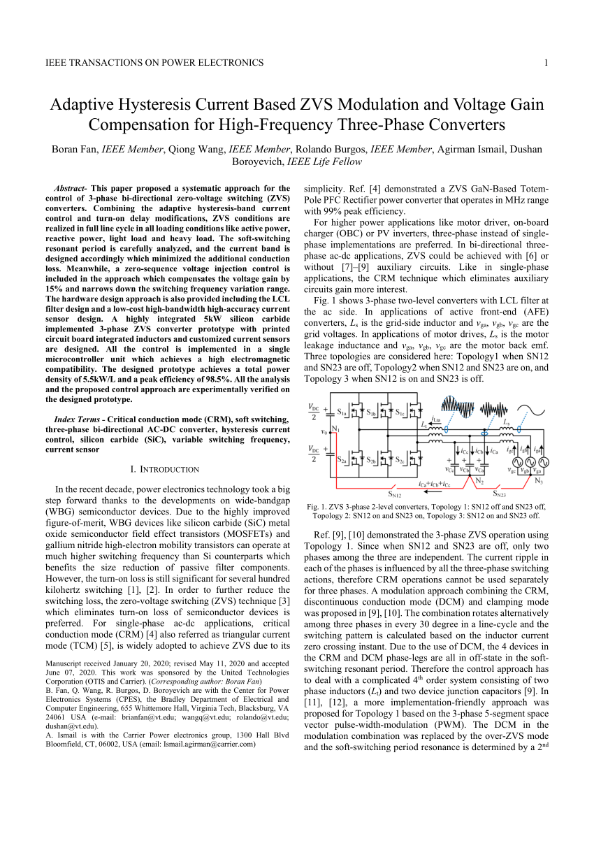 Pdf Adaptive Hysteresis Current Based Zvs Modulation And Voltage Gain Compensation For High Frequency Three Phase Converters