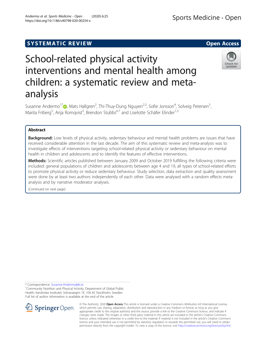physical activity and mental health literature review