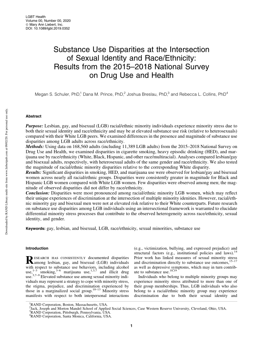 Pdf Substance Use Disparities At The Intersection Of Sexual Identity And Raceethnicity 0731