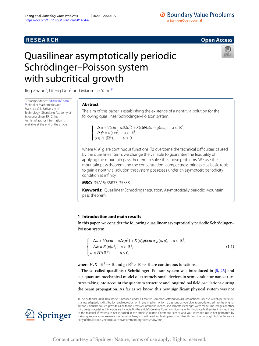 Pdf Quasilinear Asymptotically Periodic Schrodinger Poisson System With Subcritical Growth