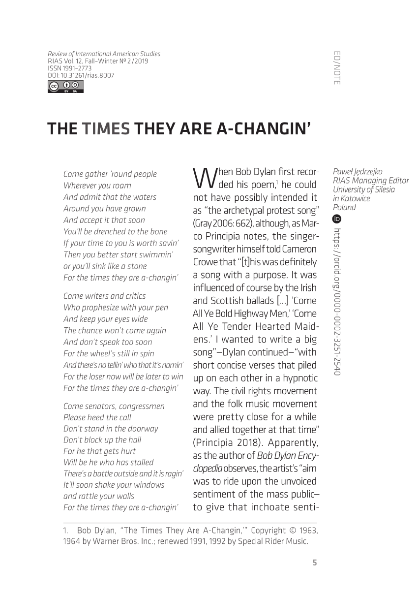 The Times They Are A Changin Printable