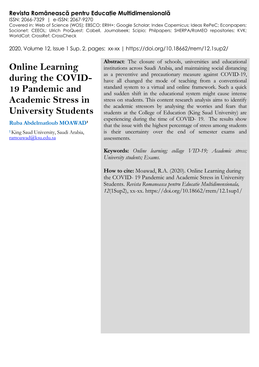 Pdf Online Learning During The Covid 19 Pandemic And Academic