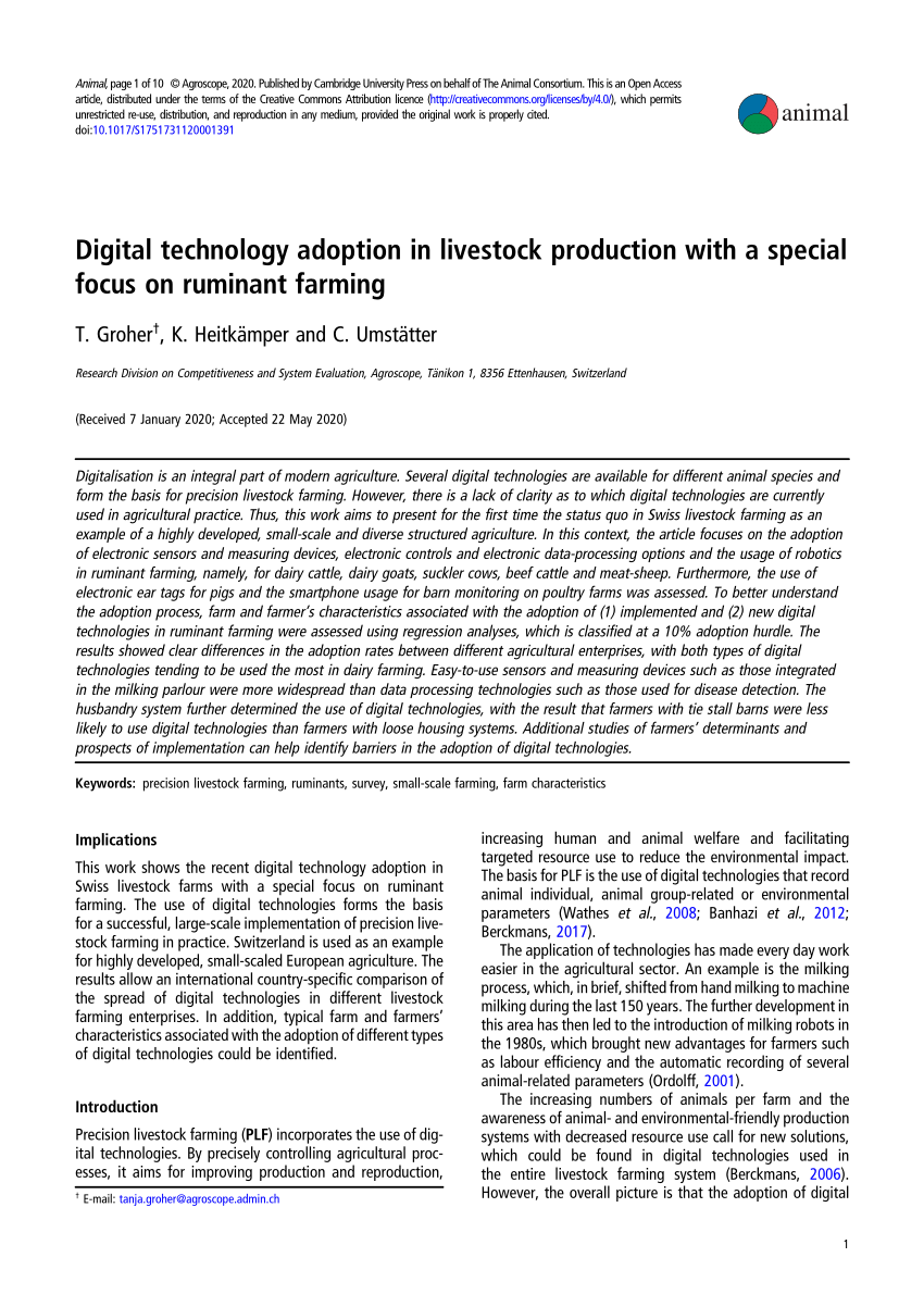PDF) Digital technology adoption in livestock production with a ...