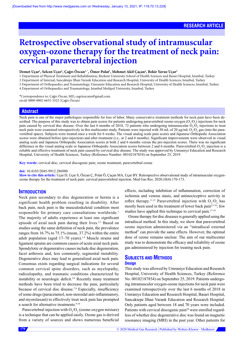 PDF Intramuscular Oxygen Ozone Therapy For The Treatment Of Neck Pain Cervical Paravertebral
