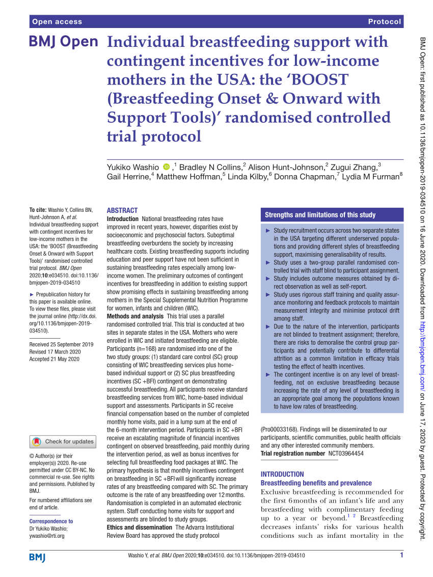 Pdf Individual Breastfeeding Support With Contingent Incentives For Low Income Mothers In The 