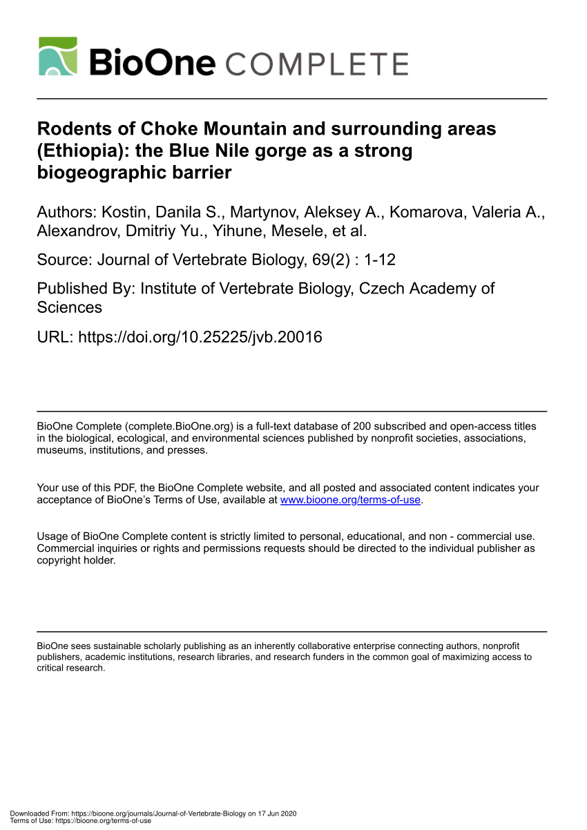 Pdf Rodents Of Choke Mountain And Surrounding Areas Ethiopia The Blue Nile Gorge As A Strong Biogeographic Barrier