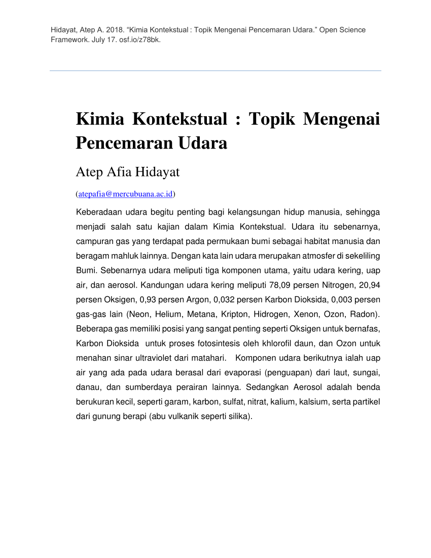 Pdf Kimia Kontekstual Topik Mengenai Pencemaran Udara