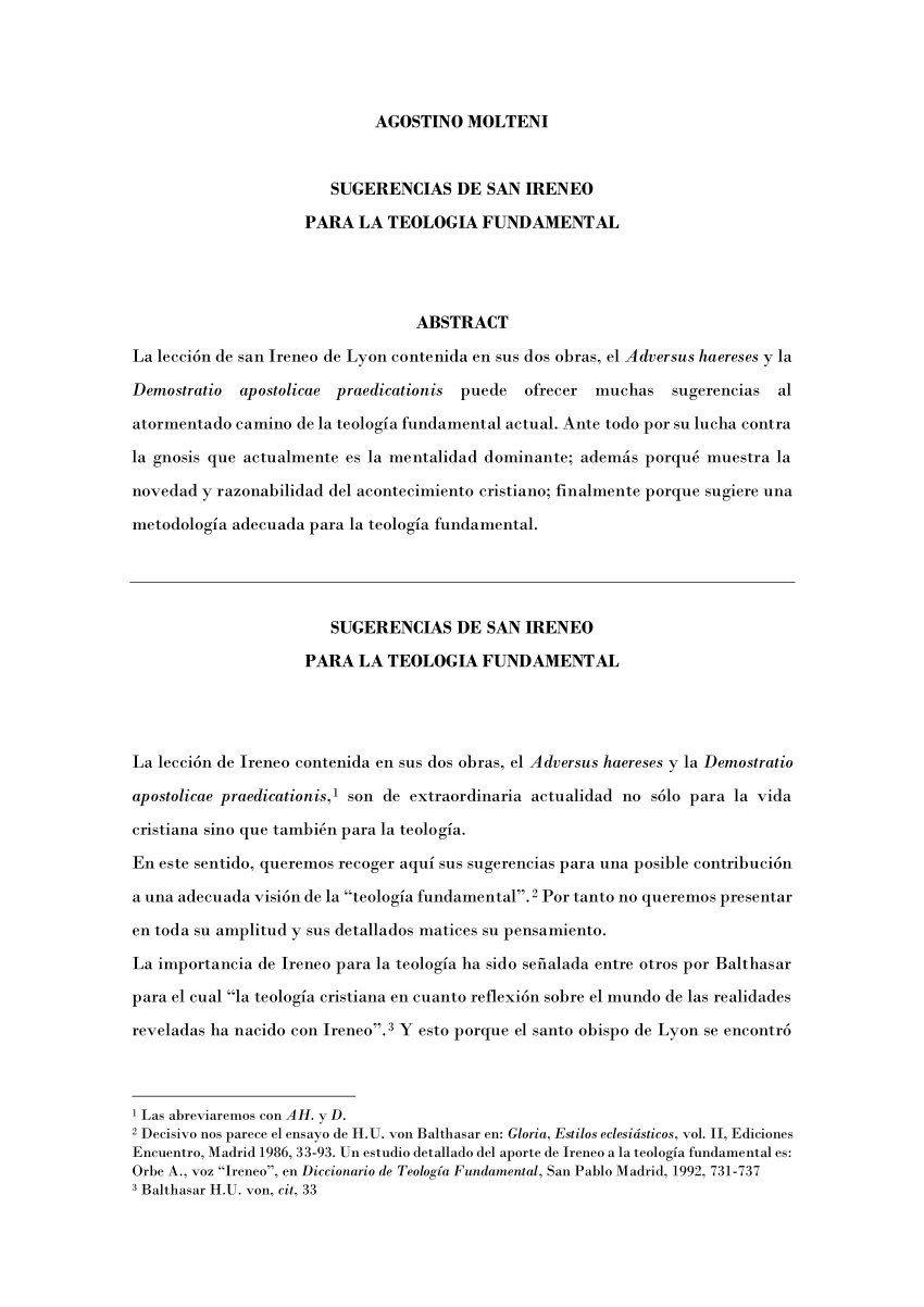 (PDF) AGOSTINO MOLTENI SUGERENCIAS DE SAN IRENEO PARA LA TEOLOGIA ...