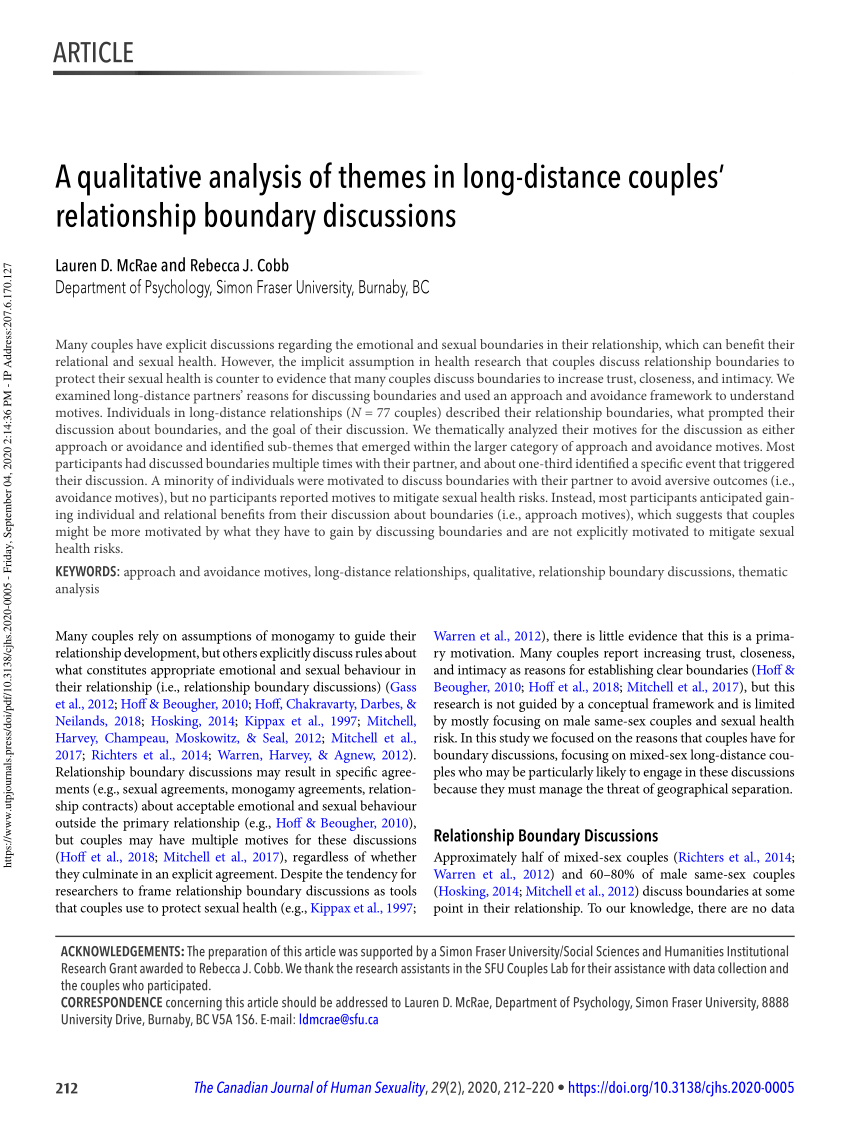 PDF) A qualitative analysis of themes in long-distance couples relationship boundary discussions