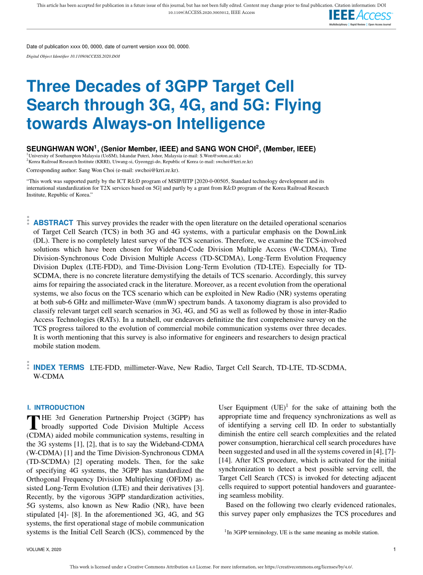 PDF) Three Decades of 3GPP Target Cell Search through 3G, 4G, and ...
