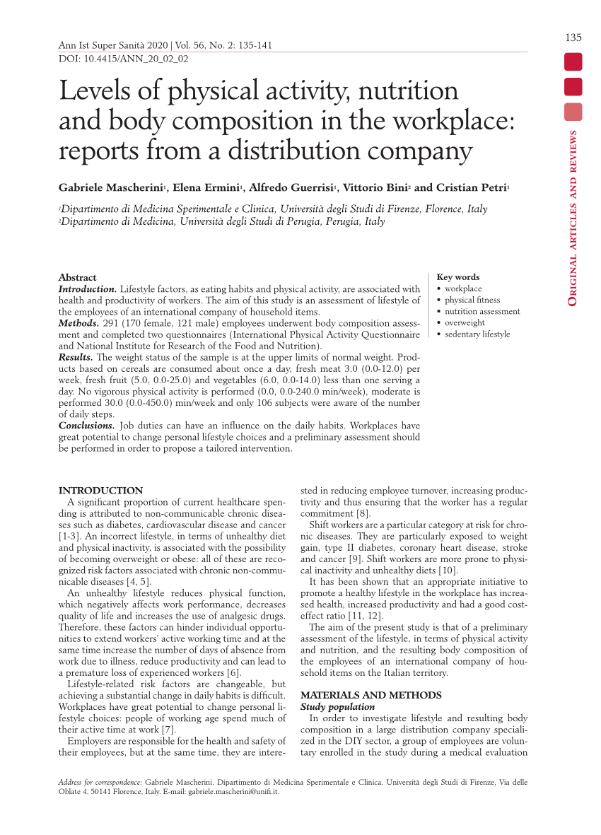 Pdf Levels Of Physical Activity Nutrition And Body Composition In The Workplace Reports From 