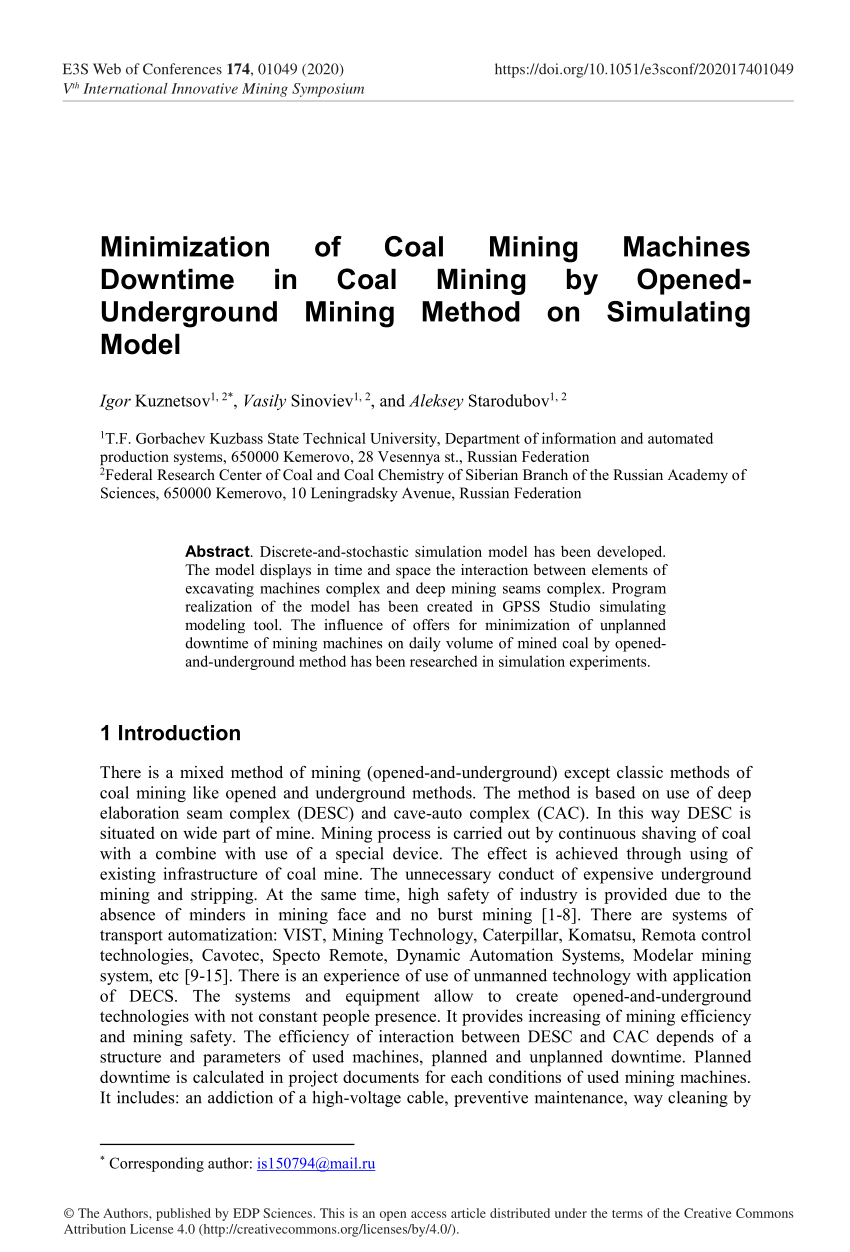 Pdf Minimization Of Coal Mining Machines Downtime In Coal Mining By Opened Underground Mining Method On Simulating Model