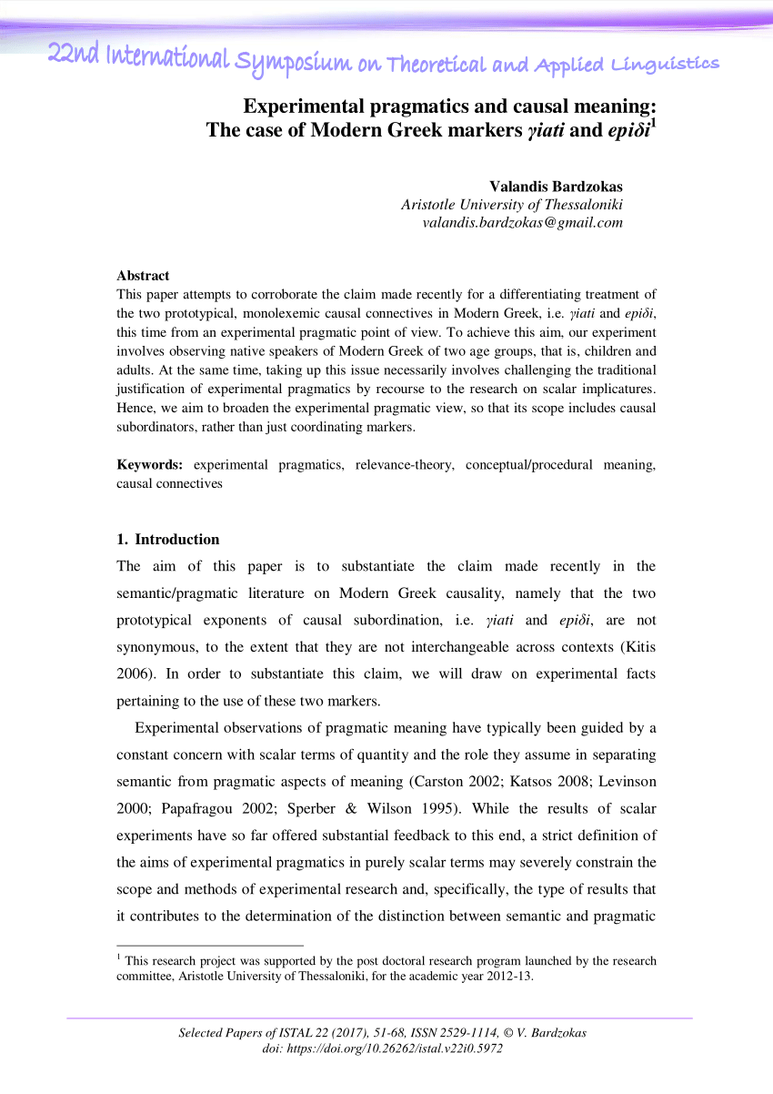 PDF) Experimental pragmatics and causal meaning