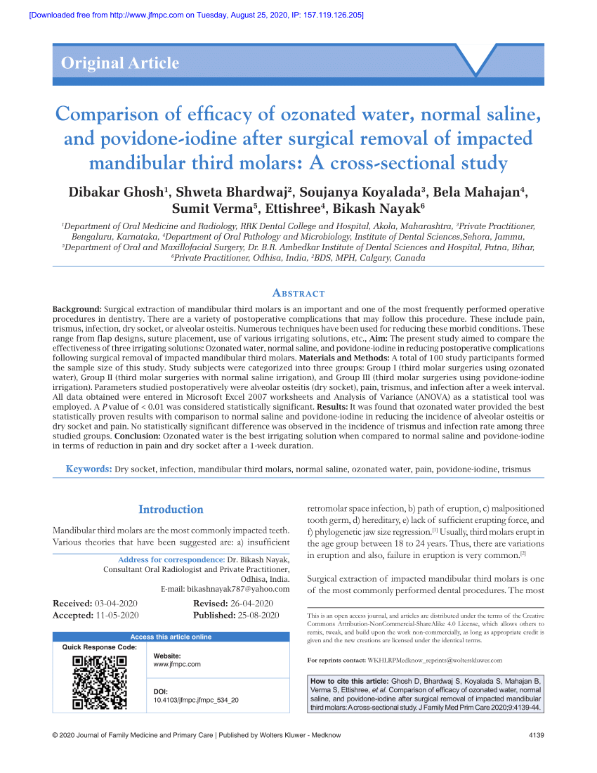 Pdf Comparison Of Efficacy Of Ozonated Water Normal Saline And