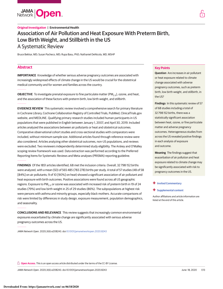 Pdf Association Of Air Pollution And Heat Exposure With Preterm Birth Low Birth Weight And 8253