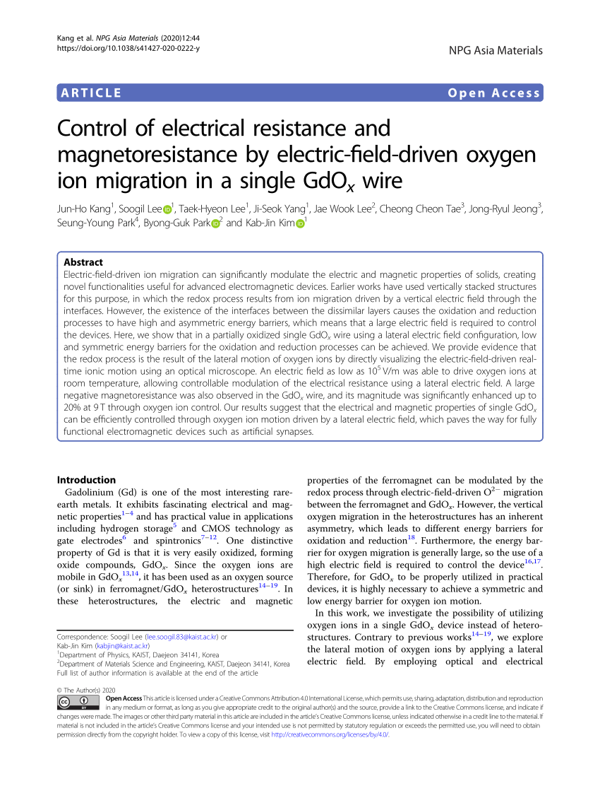 PDF) Control of electrical resistance and magnetoresistance by 
