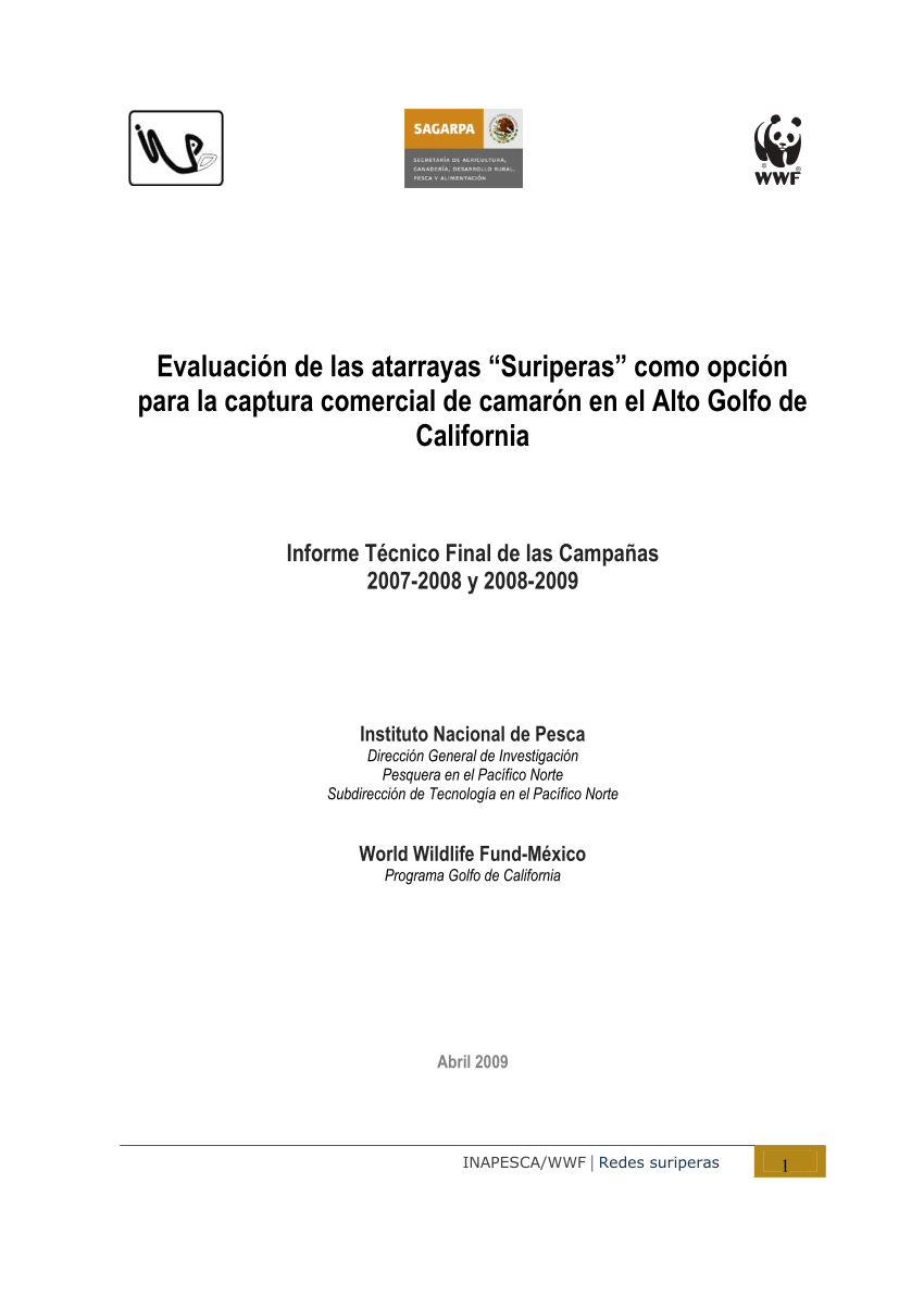 PDF) Evaluación de las atarrayas “Suriperas” como opción para la captura  comercial de camarón en el Alto Golfo de California. Informe Técnico Final  de las Campañas 2007-2008 y 2008-2009.