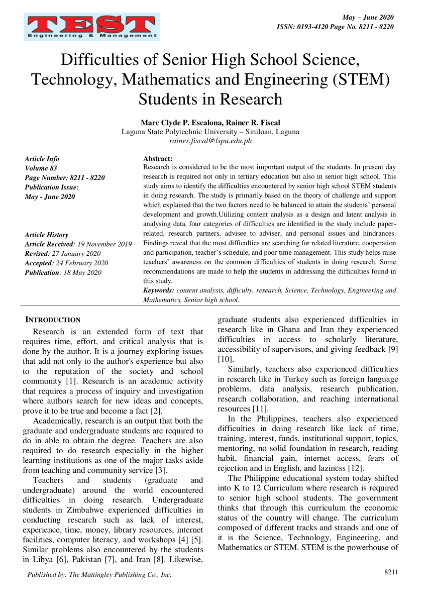 research title about struggles of students