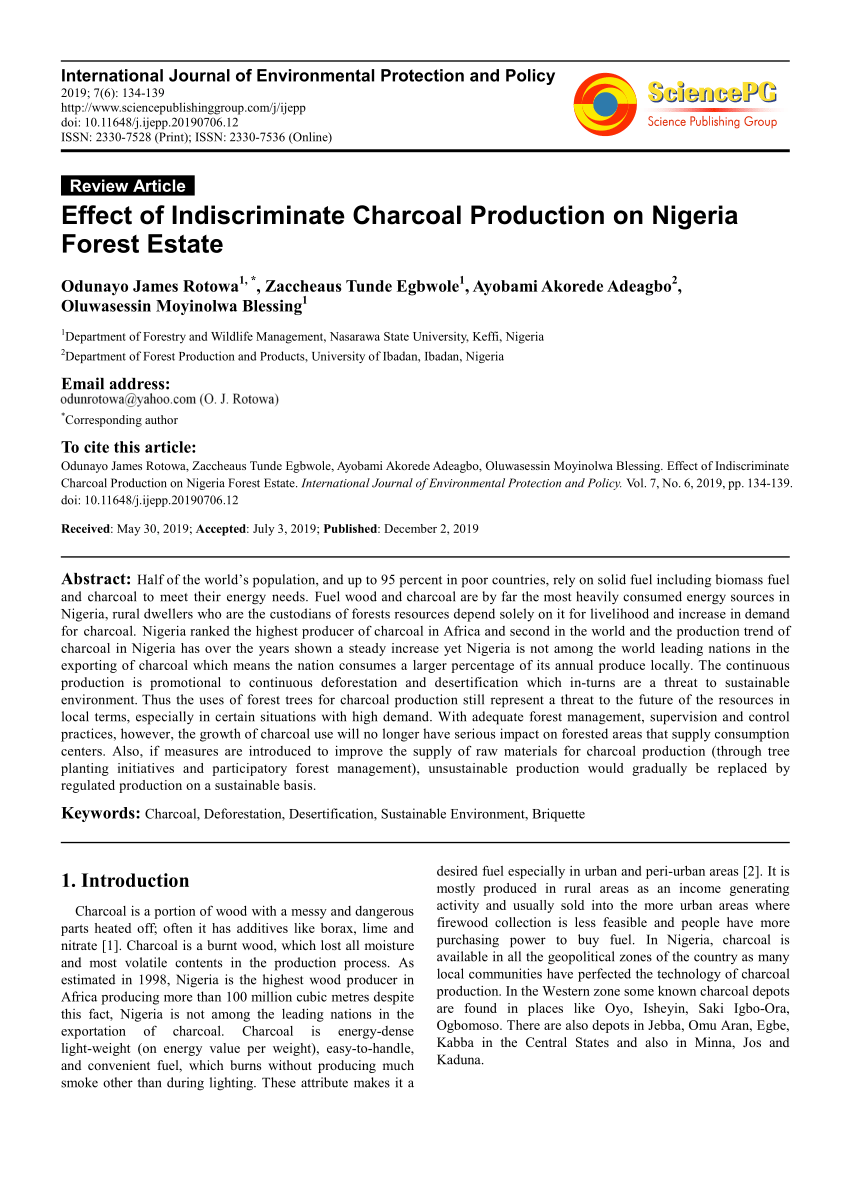 PDF) Effect of Indiscriminate Charcoal Production on Nigeria