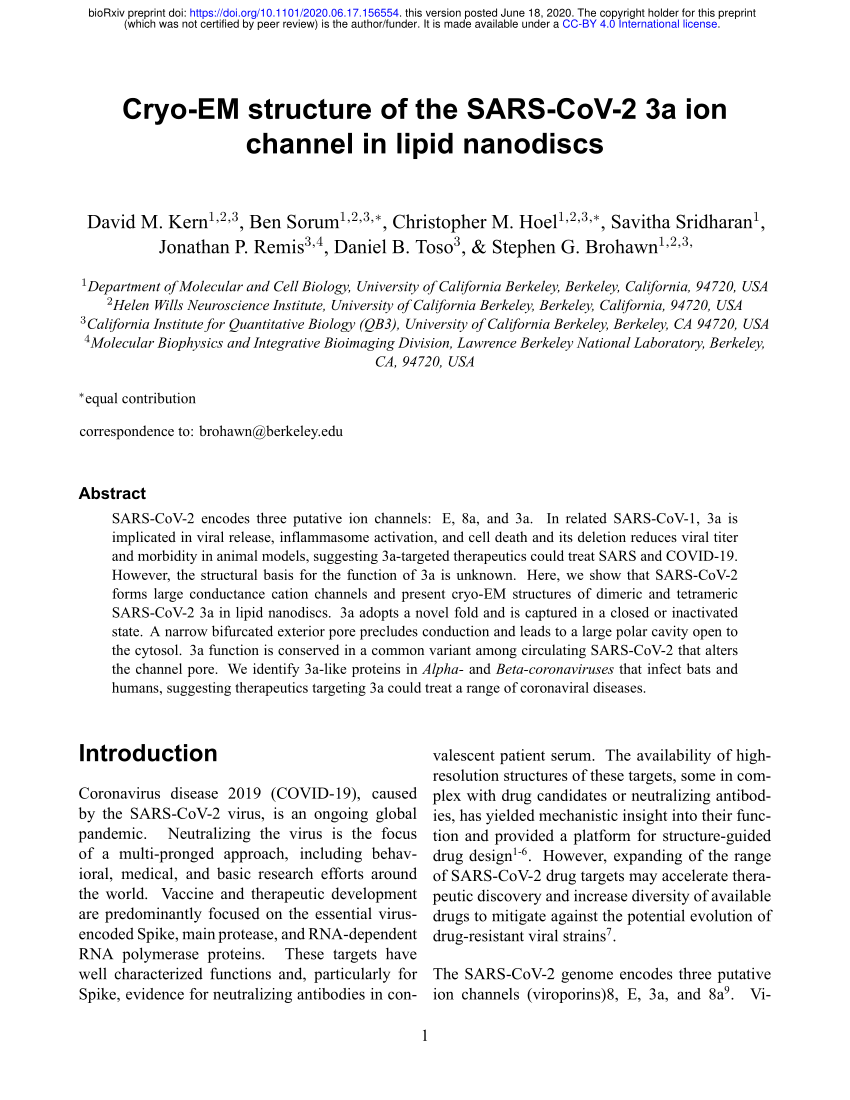 PDF) SARS-CoV-2 ORF3A interacts with the Clic-like chloride channel-1 (  CLCC1 ) and triggers an unfolded protein response