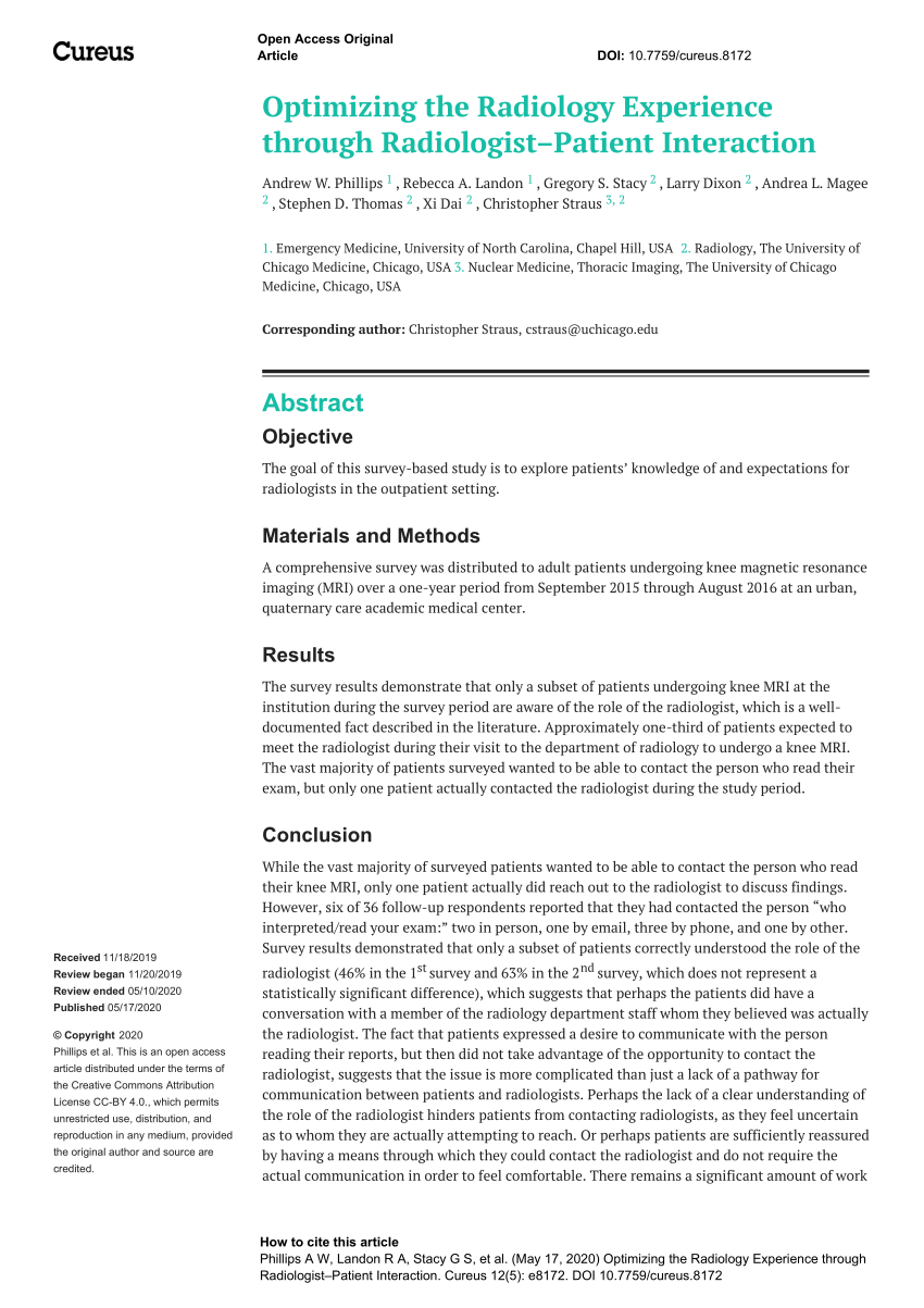 (PDF) Optimizing the Radiology Experience through RadiologistPatient