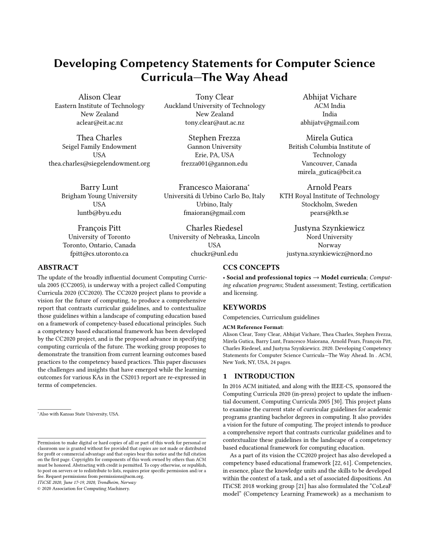 PDF) Developing Competency Statements for Computer Science